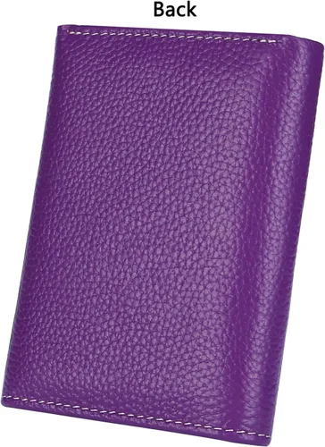 Miniatura 5 de AINIMOER Cartera pequeña de piel para mujer, delgada, compacta, con bloqueo RFID, con bolsillo para monedas, Lichee - Bloqueo Rfid morado.