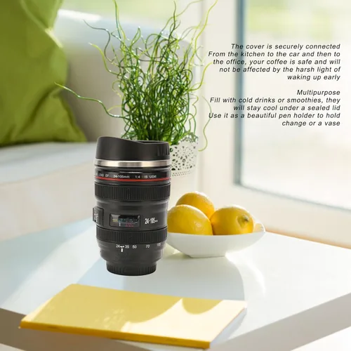 Miniatura 8 de Fdit Taza de café con lente de cámara, taza de viaje de acero inoxidable con tapa, negro, aislada, portátil, para fotógrafos, hombres y mujeres