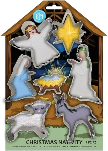 R&M Juego de cortadores de galletas de Navidad – Juego de 7 piezas de cortadores de galletas de acero para hornear festivo, galletas de escena del
