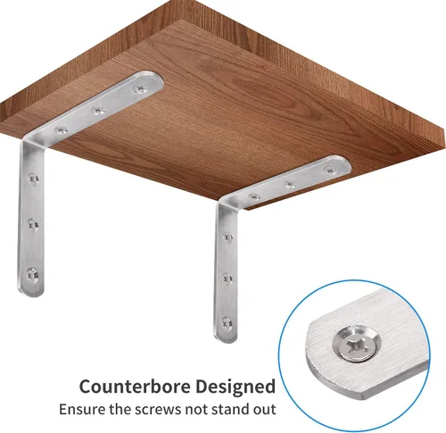 Miniatura 6 de YUMORE Soporte en L, 4x4 Pulgadas, Carga Máxima: 25lb/12kg, Soporte de Estante Sólido de Acero Inoxidable Resistente para Esquina, Ángulo Recto