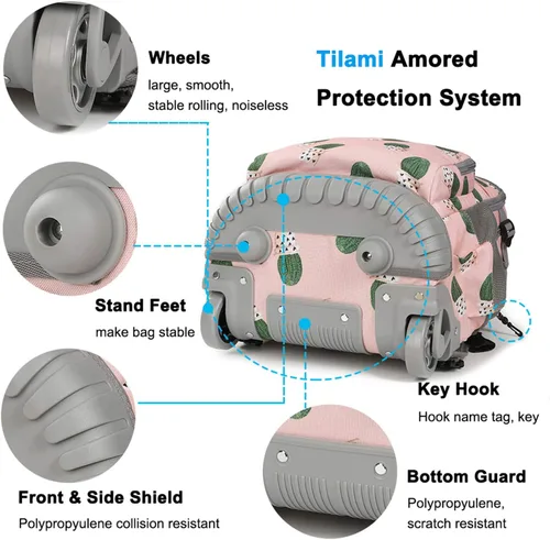 Miniatura 6 de Tilami Mochila con ruedas, mochila para laptop de 19 pulgadas con ruedas y lonchera, Cactus, 18 pulgadas