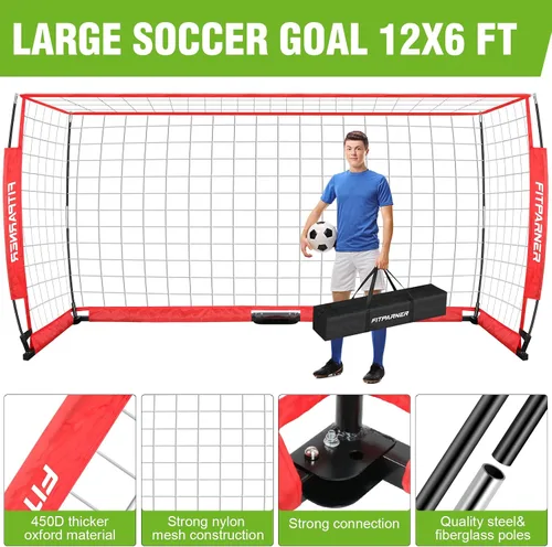 Miniatura 3 de 8x6ft,12x6ft Soccer Goals for Backyard,Portable Soccer Goal Training Equipment,Collapsible Metal Base Soccer Net Set,1 Goal +1 Soccer Ball + 6 Cones