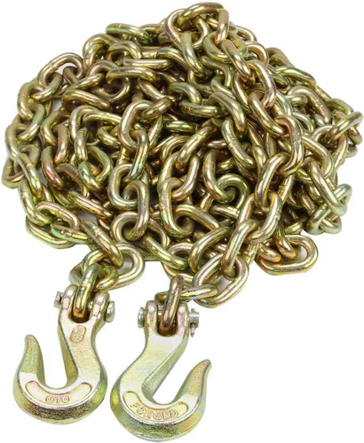 Miniatura 4 de TYFYB 2 cadenas de carpeta de grado 70 resistentes de 3/8 pulgadas y 20 pies, cadena de remolque de amarre chapada en zinc amarillo, con ganchos