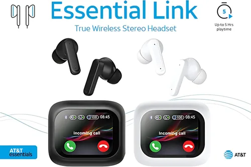 Miniatura 5 de AT&T Mellow Vue - Auriculares inalámbricos para Android y iPhone, pantalla LED, carga rápida USB-C, auriculares Bluetooth con micrófono, ajuste