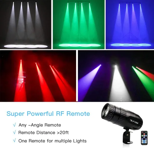 Miniatura 2 de Luz de Pinspot con Control Remoto, JLPOW Super Brillante Foco de Bola de Espejo, Mini 15W RGBW LED Luz de Foco de Tira para Efecto de Iluminación