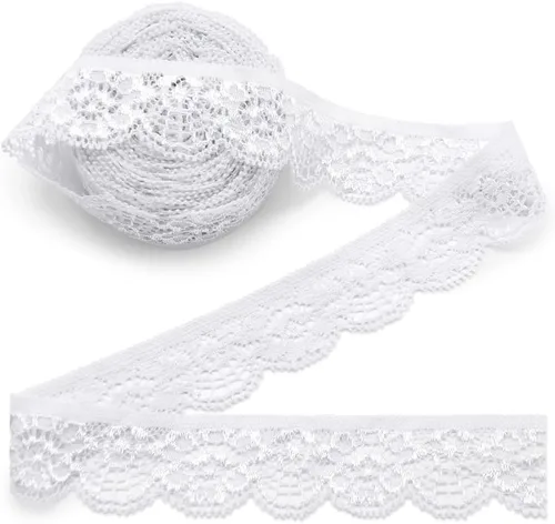 Miniatura 23 de SEMINI Cinta elástica de encaje de 1 pulgada de ancho para costura, manualidades, boda, fiesta, decoración, ropa (beige)