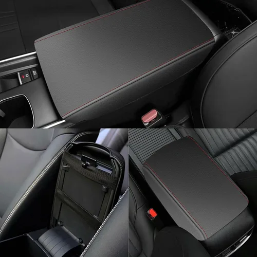 Miniatura 2 de AOMSAZTO Fundas de consola para Hyundai Tucson 2016 2017 2018 2019 2020 2021 Fundas para reposabrazos Hyundai Tucson negras con costuras rojas