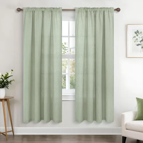 Miniatura 100 de KOUFALL Juego de 2 cortinas de puerta francesa, cortinas de lino para puerta/ventana, cortina transparente boho para cristal lateral delantero