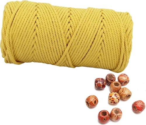Miniatura 24 de Cordón de macramé de 1/64 pulgadas (0.157 in) de color rosa claro, hilo de algodón natural para tejer a mano a mano, 4 hebras para colgar