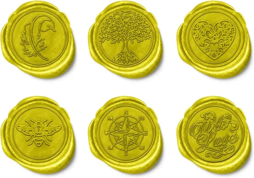 Miniatura 6 de Ailtuer - Juego de 6 sellos de cera de sellado de la serie Plant + 1 empuñadura de madera, kit de sellos de cera vintage con caja de regalo
