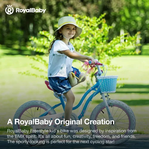 Miniatura 13 de RoyalBaby Stargirl - Bicicleta infantil de 14 pulgadas para niñas con ruedas de entrenamiento y canasta, color azul [4] Azul cielo