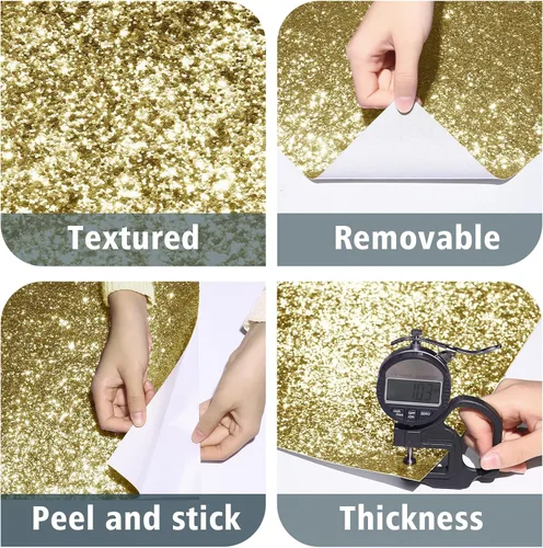 Miniatura 2 de Papel adhesivo con purpurina dorada para paredes, papel tapiz autoadhesivo con purpurina brillante, papel tapiz decorativo dorado para dormitorio