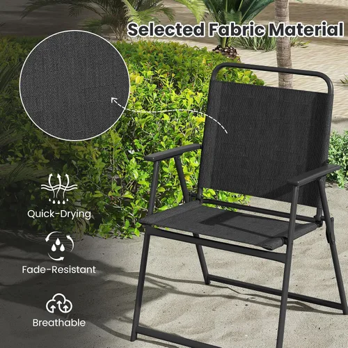 Miniatura 5 de Tangkula Juego de 2 sillas plegables para exteriores, sillas de comedor de patio con asiento de tela transpirable y reposabrazos acogedores, marco
