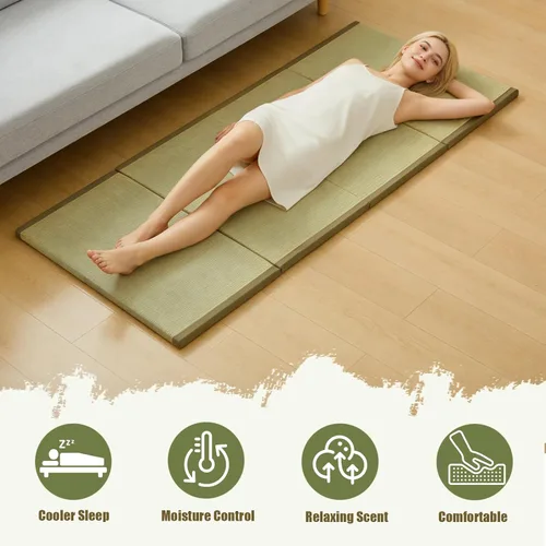 Miniatura 5 de HAGiHARA Tapete de tatami japonés, tapete plegable portátil de hierba Rush, colchón de futón tradicional para meditación, yoga, dormir o uso