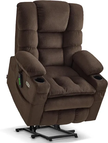 MCombo Sillón Reclinable Grande con Triple Motor de Elevación Eléctrica con Masaje y Calefacción Doble, Reposacabezas Ajustable para Personas Café