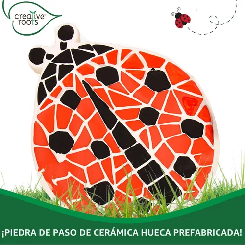 Miniatura 4 de Creative Roots Piedra de Mariquita de Mosaico, Incluye Piedra de Paso de Cerámica de 7 Pulgadas y 6 Pinturas Vibrantes, Kit de Piedra de Paso