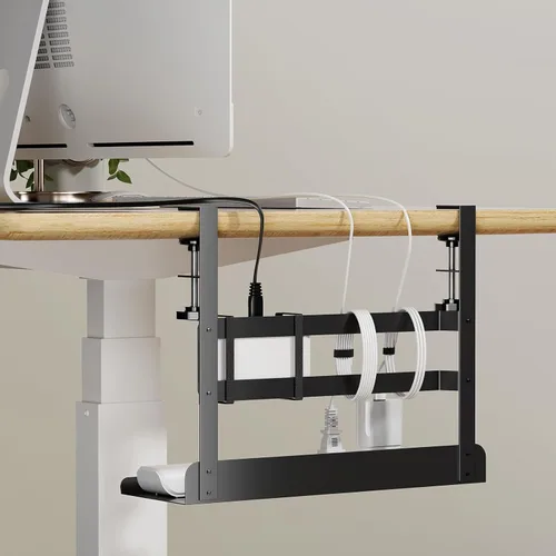 Miniatura 7 de YECAYE Bandeja de gestión de cables para debajo del escritorio, Montaje de abrazadera sin perforación, Bandeja de gestión de cables de metal