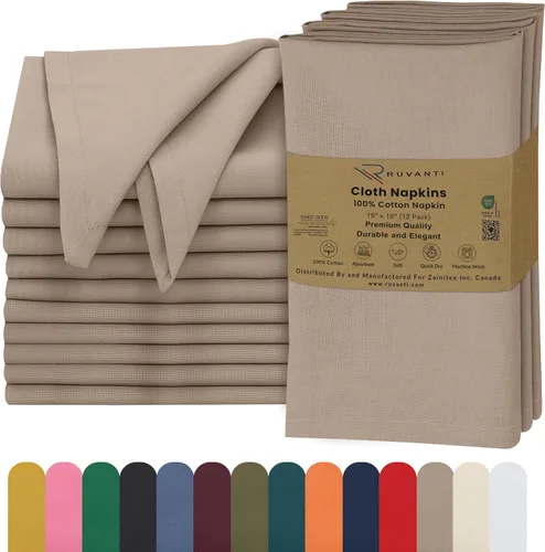 Miniatura 53 de Ruvanti - Servilletas de tela, paquete de 6, 45x45 centímetros, 100% algodón, lavables, suaves y absorbentes, perfectas para bodas, cenas de Belleza