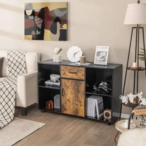 Miniatura 4 de Giantex Aparador grande para bufé con almacenamiento, isla estacionaria con organizador de 4 cubos, 1 cajón, armario de 1 puerta, armario de cocina