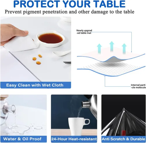 Miniatura 3 de 16 x 48 Pulgadas Protector de Mesa Transparente Grande de Vinilo de Plástico, Mantel de PVC Rectángulo, Cubierta Impermeable y Lavable para Mesa