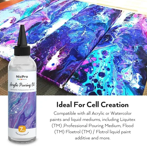 Miniatura 3 de Nicpro Aceite de vertido de silicona de 7 onzas para arte, activador de células dramático para verter pintura acrílica, 100% silicona medio
