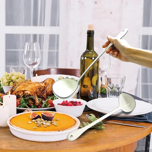 Miniatura 6 de Cucharas de sopa blancas de 12.2 pulgadas, cucharas de cocina grandes de acero esmaltado, cucharones de salsa para servir