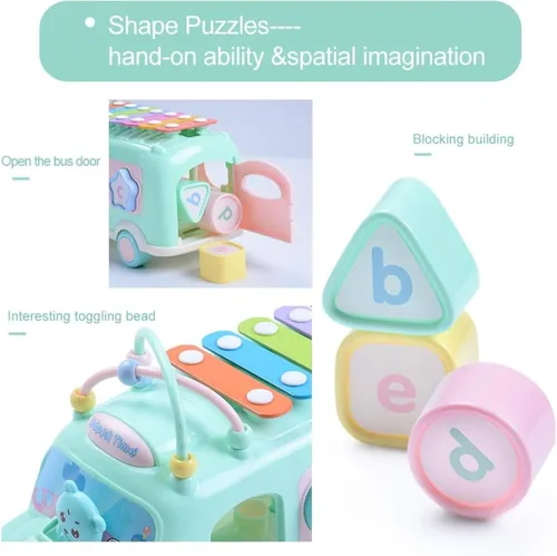 Miniatura 6 de Juguete de Xilofón de Autobús Escolar para Bebés para Niños Pequeños de 1 a 3 años, Juguetes Musicales Montessori de Autobús de 5 en 1, Regalos