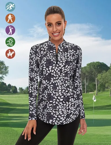 Miniatura 6 de Misyula - Camisetas de golf para mujer, con cremallera de 14, protección solar, secado rápido, tenis, correr, atletismo, entrenamiento