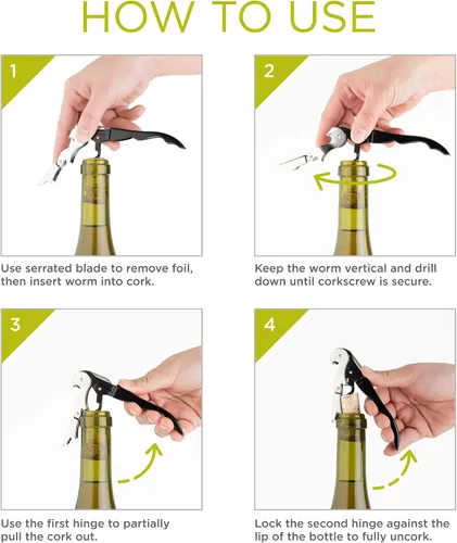 Miniatura 4 de True Truetap - Sacacorchos de camarero con doble bisagra abridor de vinos, abridor de botellas de vino de acero inoxidable con cortador de papel
