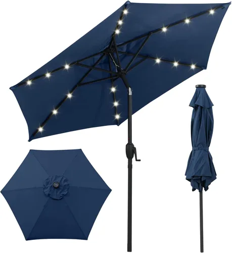 Miniatura 19 de Tangkula Sombrilla solar de patio de 10 pies, sombrilla de mercado de mesa al aire libre con 24 luces LED, ajuste de inclinación, mango de manivela