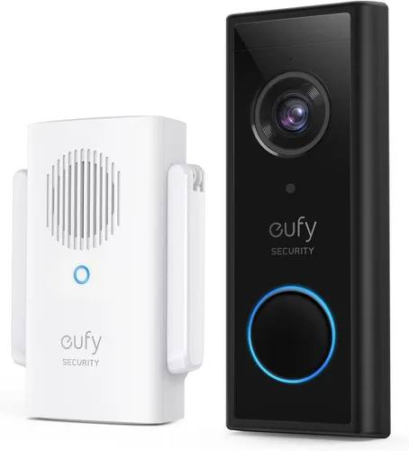 eufy Security, Timbre de video 2K (alimentado por baterías) con timbre, 2K HD, sin tarifa mensual, IA en el dispositivo para detección humana, audio
