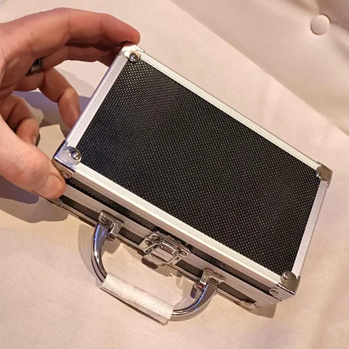 Miniatura 8 de Estuche de transporte de aluminio, mini maletín de espuma de aluminio, caja de herramientas portátil (7.087 * 4.331 * 2.165 in)