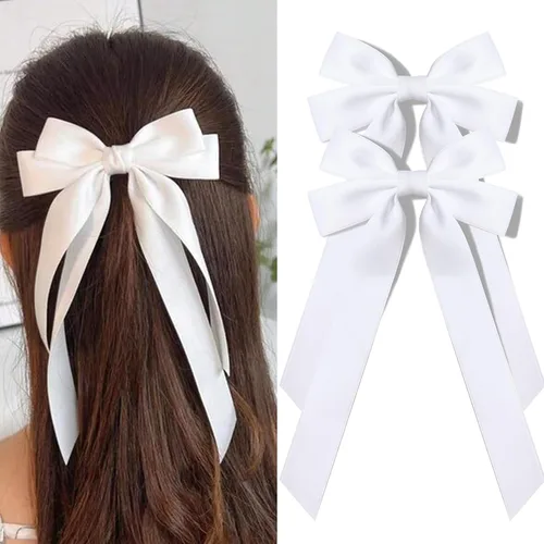 Miniatura 14 de Lazos de satén sedoso y pinzas de cocodrilo, soportes para cola de caballo de cinta negra, accesorios para el cabello para mujeres, niñas, niños