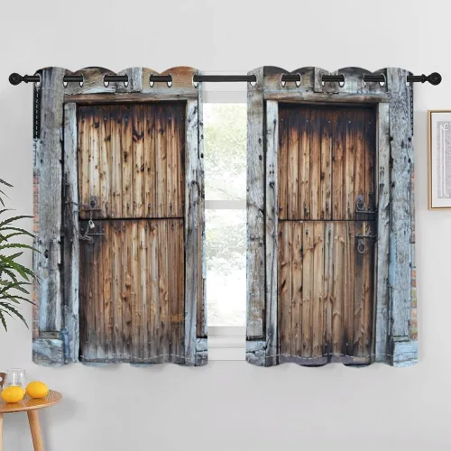 Miniatura 76 de Cortinas rústicas para ventana de puerta de granero, puerta de madera gris, puerta de garaje, tratamiento de ventana para sala de estar, dormitorio