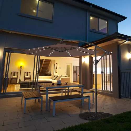 Miniatura 3 de Tangkula Sombrilla solar de patio de 10 pies, sombrilla voladiza para exteriores con rotación de 360 grados, poste de aluminio, fácil ajuste de Café
