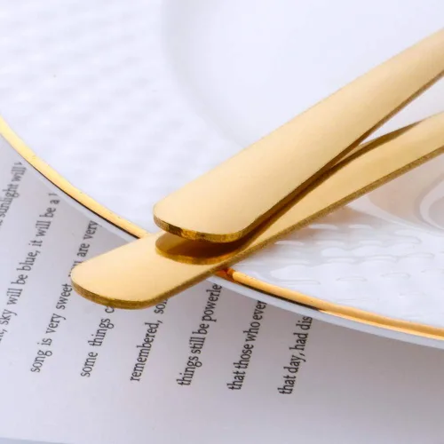 Miniatura 5 de Buyer Star Juego de 24 tenedores dorados de 5.5 pulgadas para ostras, de acero inoxidable, tenedores de pastelería para restaurante, hotel