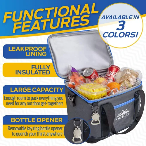 Miniatura 2 de Bolsa térmica plegable aislada – Bolsa térmica de almuerzo de 6 litros con abridor de botellas, capacidad para 16 latas, perfecta para camping