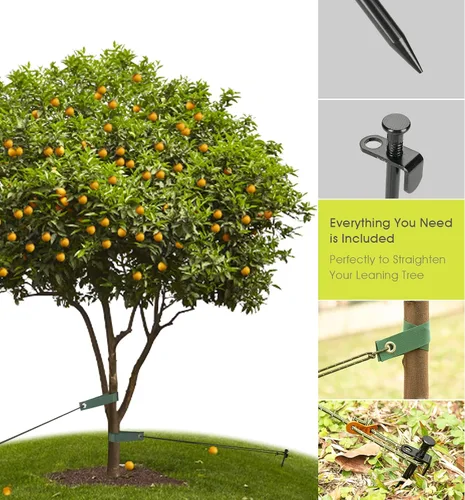 Miniatura 2 de Kit de estacas de árbol resistente, estacas de acero de 11.8 pulgadas y soportes para árbol joven, antiviento fuerte, kit de enderezamiento