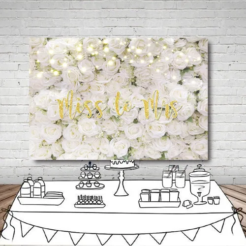 Miniatura 4 de MEHOFOND Telón de fondo de Miss to Mrs de 7 x 5 pies para despedida de soltera, decoración de pared floral blanca, boda, novia, compromiso