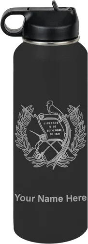 Miniatura 70 de LaserGram Botella de agua personalizada, bandera de Guatemala, acero inoxidable de doble pared aislada al vacío con popote superior, regalo grabado