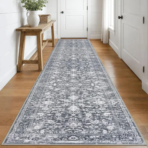 Miniatura 105 de KILOCOCO Alfombra lavable de 2 x 3 para entrada, estampado floral vintage, suave, antideslizante, azul, alfombras de cocina, tapete