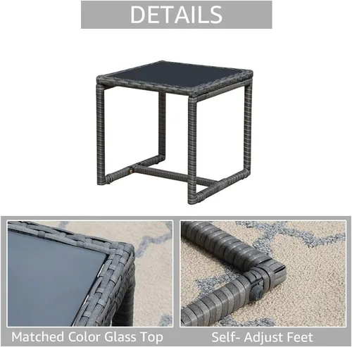 Miniatura 7 de Patiorama Juego de muebles de patio al aire libre de 3 piezas, juego de sillas de ratán con mesa auxiliar, para jardín, balcón, patio trasero, junto