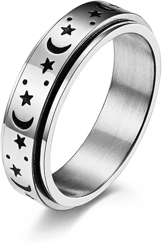 Anillos giratorios de acero inoxidable de titanio con estrella de luna negra para mujeres hombres adolescentes niñas delicados anillos giratorios