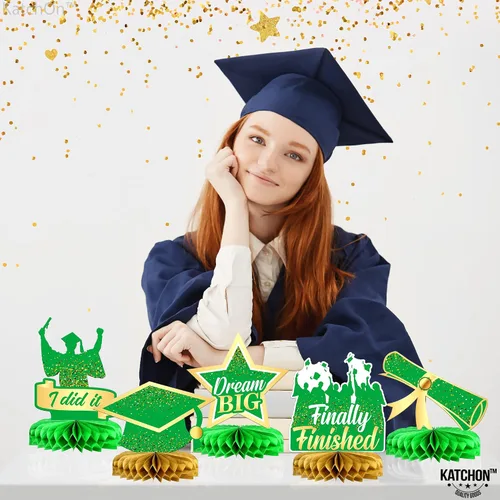 Miniatura 3 de Decoraciones de graduación 2026, centros de mesa de graduación verdes y dorados para mesas 2026 – Paquete de 9 Decoraciones de nido de abeja