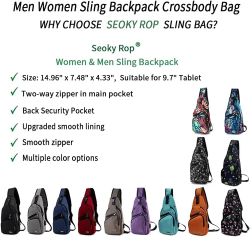 Miniatura 6 de Sling Bag Sling Mochila Crossbody Mochila Pecho Bolso Hombro Puerto Cargador USB, Negro -, Mochila tipo bandolera