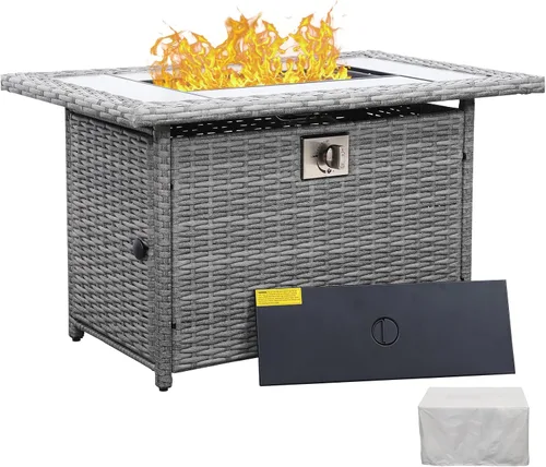 Miniatura 10 de Rattaner Mesa de Fuego de 45 Pulgadas para Exterior 60000 BTU Hoguera de Gas de Acero al Aire Libre con Superficie de Mesa de Mármol Veteado