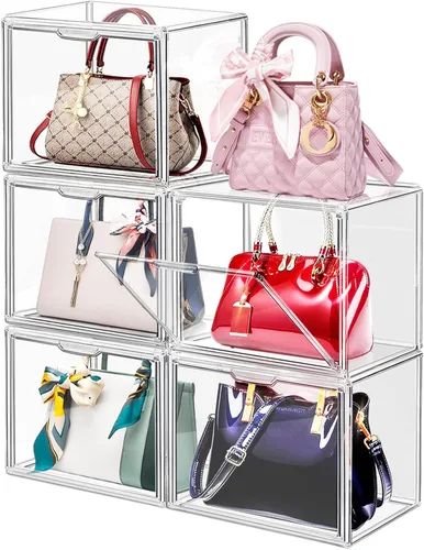 Miniatura 10 de DILIBRA Paquete de 4 Organizadores de Almacenamiento de Bolsos de Plástico Transparente para Armario, Pequeña Caja de Exhibición de Acrílico