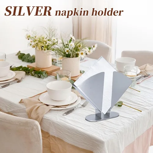 Miniatura 4 de Servilletero plateado – Servilleteros de acero inoxidable para mesas – Moderno soporte para servilletas de mesa de comedor para cocina, perfecto