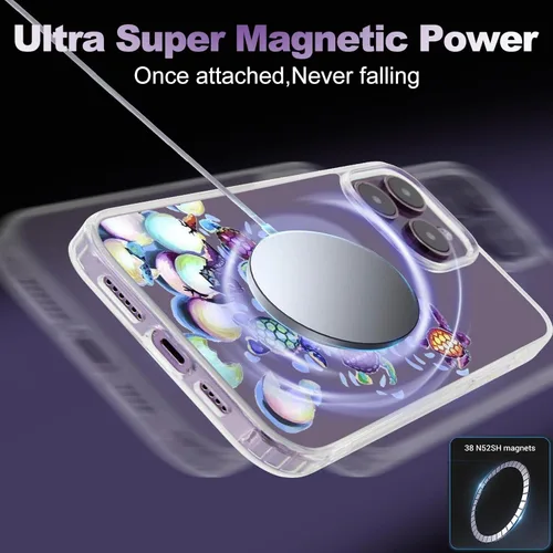 Miniatura 5 de Roemary Funda con Tortugas Arcoíris para iPhone 13 con Diseño MagSafe, Funda Transparente de TPU con Carga Inalámbrica Magnética para iPhone 13