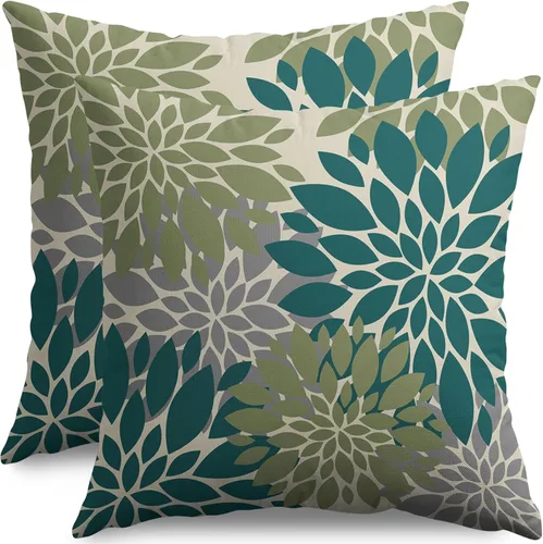 Miniatura 88 de Fundas de Almohada Azul Aguamarina 16X16 Pulgadas Juego de 2, Flores de Dalia Primavera Verano Floral Crema Fundas de Almohada Decorativas